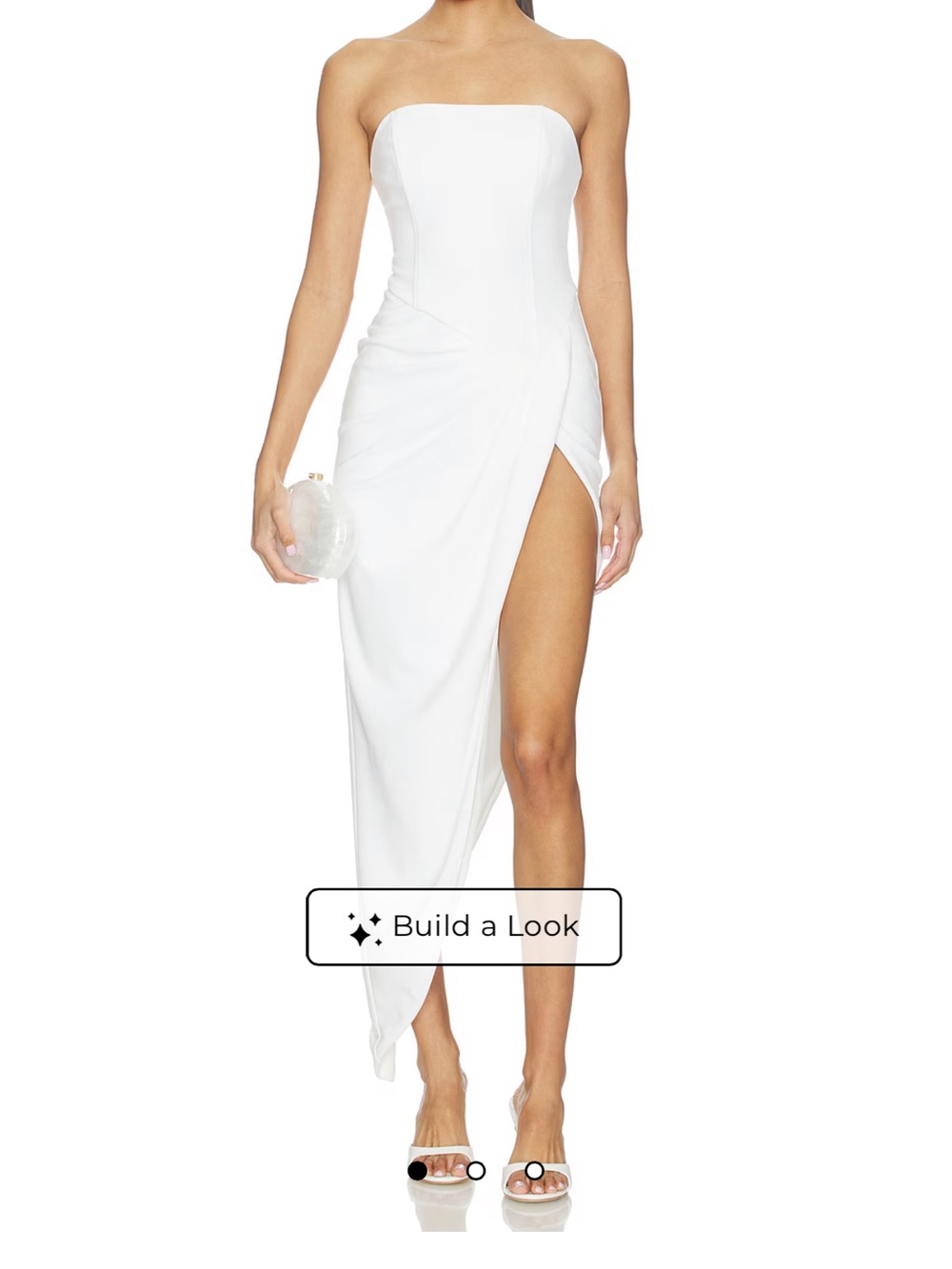 superdown Strapless White Asymmetric Slit Gown